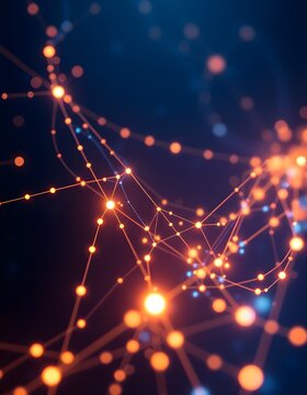 Technology network background with connecting nodes and lines, data flow concept