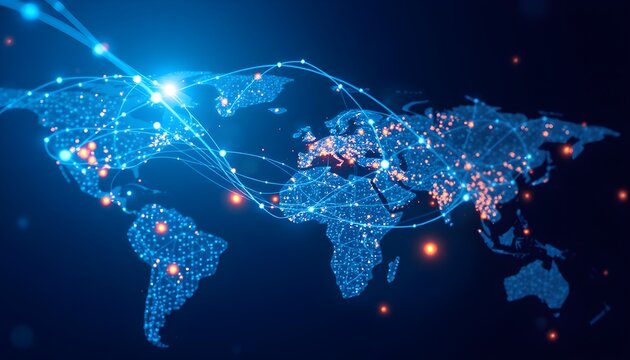 Minimalist network connection lines and nodes for technology and data flow concept