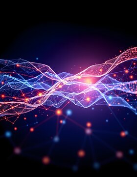 Technology network background with connecting nodes and lines, data flow concept
