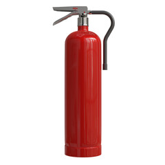 Red fire extinguisher with metal nozzle designed for emergency safety in commercial environments