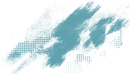 Teal abstract distressed brush strokes and dot patterns on white background graphic element vector
