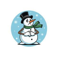 Sad Emotional Snowman Mascot Illustration