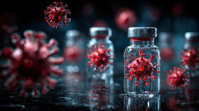 Vaccines and viruses in a laboratory setting.