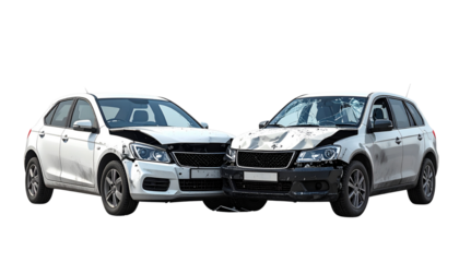 Two damaged urban collision car variations bundle isolated on transparent background