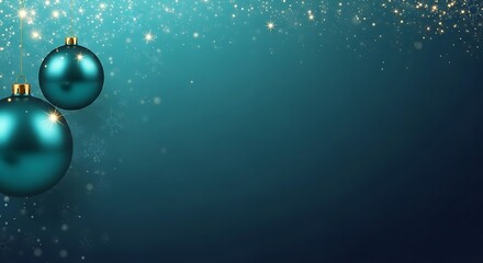 Turquoise christmas ornaments with glittering bokeh background