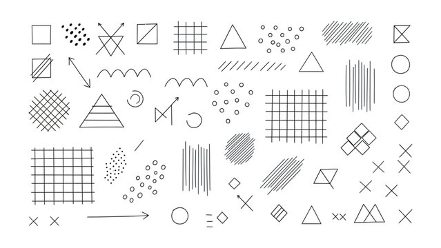 Geometric Abstract Elements: A collection of meticulously crafted, clean line art elements, comprising an array of geometric shapes and textures.