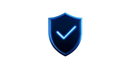 Blue shield with glowing check mark symbolizing security protection and trust isolated on transparent background modern digital style suitable for cybersecurity antivirus or data safety concepts