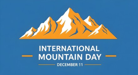 International Mountain Day logo with mountains and text on blue background.
