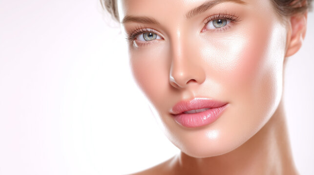 Radiant skin soft focus macro shot glowing complexion natural makeup healthy face smooth texture beauty youthful luminous look - Powered by Adobe