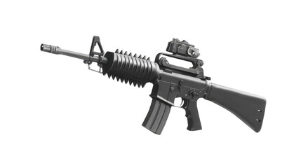 Assuming image is of generic military style assault rifle with tactical sight and grenade launcher attachment isolated transparency background.Assault rifle black isolated tactical firearm