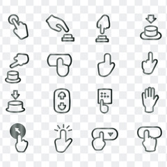 Outline vector icons for hand gestures, touchscreen interfaces, and mobile application control