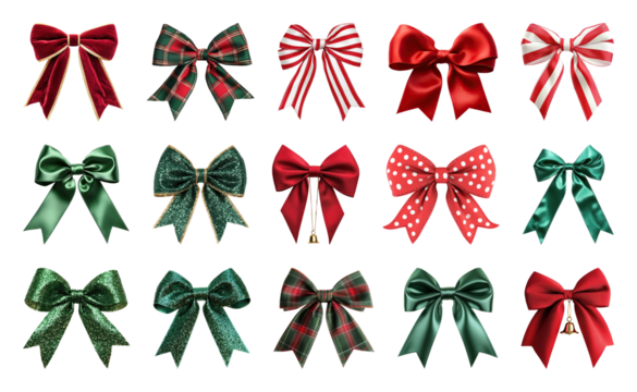 PNG Festive bows in vibrant colors, element set on transparent background - Powered by Adobe