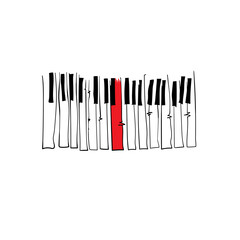 Distorted Piano Keys vector Illustration with Red Accent