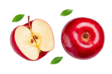 fresh red apple and apple slice isolated on transparent background.