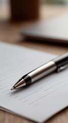 Pen contract signature business document Sleek pen poised business contract, ready for signature