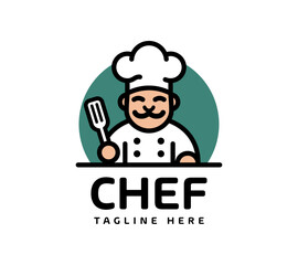 Friendly cartoon chef mascot logo with a spatula