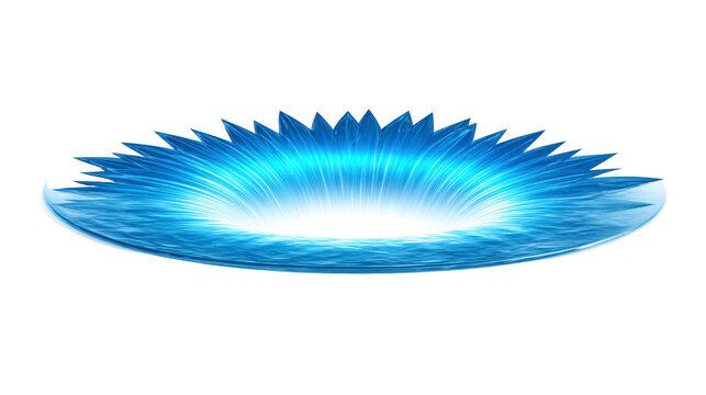 Radiant blue water splash with glowing light effect, abstract energy burst, dynamic wave pattern, and transparent background, evoking freshness and vitality