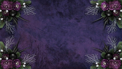 Gothic Christmas Floral Border on Dark Purple Velvet