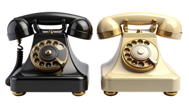 Two 3D antique dial phone variations bundle isolated on transparent background - Powered by Adobe