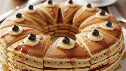 Delicious Pancake Cake with Banana and Blueberry Toppings.