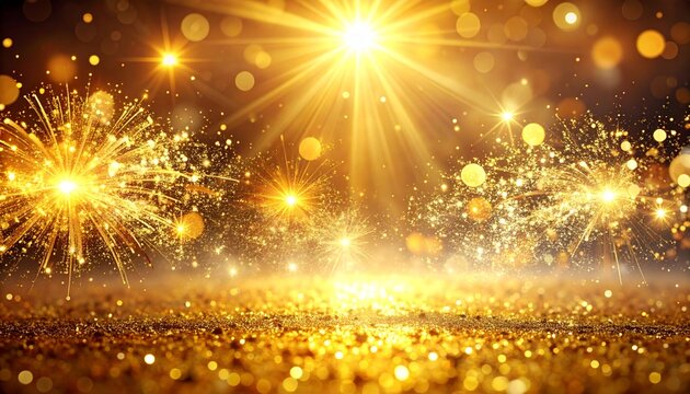 Golden abstract background with sparkling lights and fireworks, perfect for festive celebrations and luxury themes