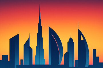 Obraz premium Minimalistic Dubai Skyline Silhouette at Sunset Gradient Background