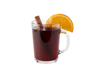 Warm mulled wine on a plain white surface