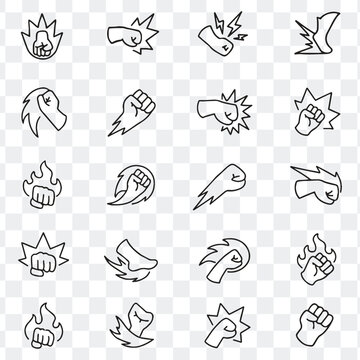 Fight battle power impact outline vector icons set illustration graphic collection