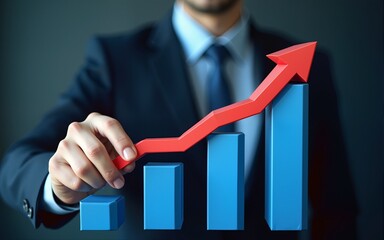 Businessman plan graph growth increase of chart positive indicators in his business. High quality