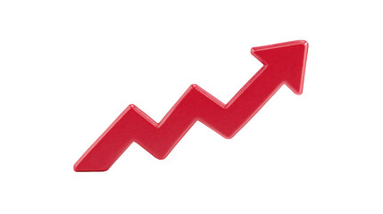 Red upward arrow zigzag shape isolated on transparency background symbolizing growth progress success and positive trend in business or finance conveying motivation and achievement