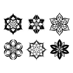 Collection of Six Abstract Floral Patterns in Varied Styles and Intricate Designs, Ideal for Decorative Elements, Backgrounds, or Graphic Compositions Isolated