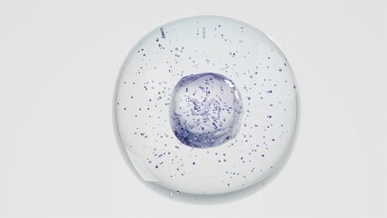 3D Transparent Cell fill with Air Bubbles and Orbiting Spheres on Clear White Background