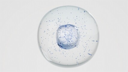 3D Transparent Cell fill with Air Bubbles and Orbiting Spheres on Clear White Background