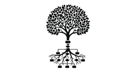 Obraz premium Abstract tree with branches and roots forming a flowchart, symbolizing growth and organization