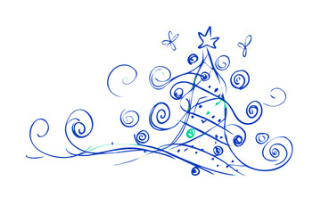 Blue Christmas Tree Made from Decorative Swirls