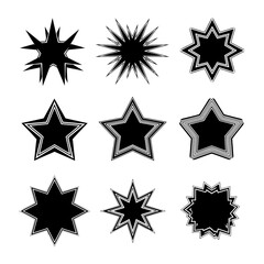 Varied Collection of Bursting Star Shapes in Black and White Vector Format for Graphic Design Projects and Abstract Backgrounds with Geometric Starbursts