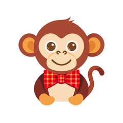 Obraz premium Cartoon monkey wearing red checkered bow tie