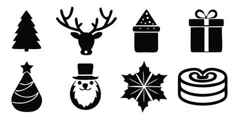 Christmas holiday icon set black and white vector design © Shatadal
