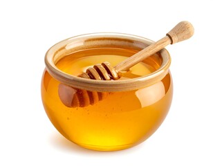 Golden Honey Pot with Wooden Dipper - A Sweet and Natural Treat.