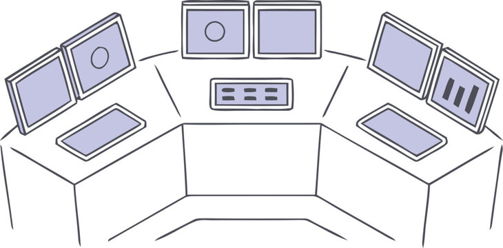 Technological Hub: A comprehensive control station, showcasing a sleek arrangement of multiple computer screens and input devices, designed for efficient monitoring and data management.