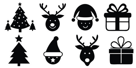 Christmas holiday icons black and white vector set