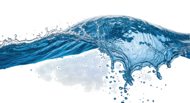 Dynamic water splash wave with droplets transparent background cutout png