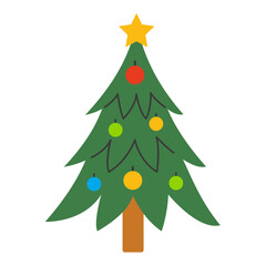 Christmas tree decorated with Christmas toys isolated on the background. Vector New Year and Christmas illustrations.