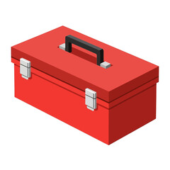Classic red metal toolbox with handle and latches isolated.