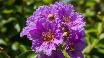 Fototapeta premium Close-up of a Vibrant Purple Lagerstroemia Flower Cluster in Bloom.