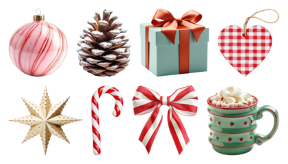 PNG Festive holiday decoration collection, element set on transparent background