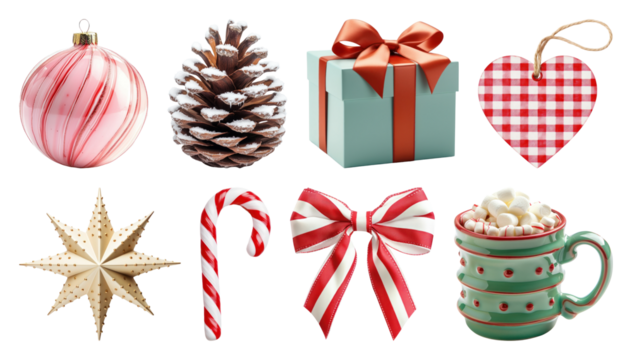PNG Festive holiday decoration collection, element set on transparent background
