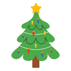 Christmas tree decorated with Christmas toys and garlands isolated on the background. Vector New Year and Christmas illustrations.
