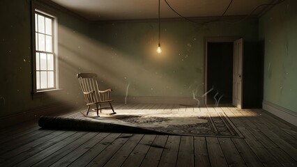 Eerie Room with Chair Bathed in Sunlight - A Hauntingly Beautiful Scene.