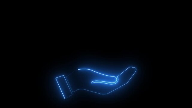 Blue neon hand icon glowing boldly against a dark background, representing modern healthcare technology and futuristic digital innovation.&rdquo;